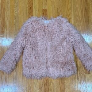 Plush Shaggy Faux Fur Jacket in Dusty Pink